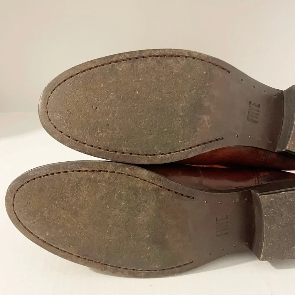 Frye Melissa Whip Tall Pull On Boots Size 9.5 Distressed Brown Leather Riding - Picture 11 of 16